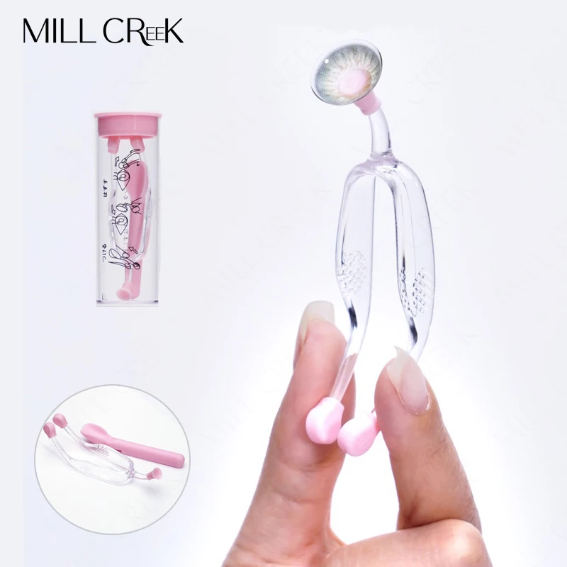 1 Set Contact Lens Remover Tool  Soft Silicone Tip Tweezer Spoon Suction Stick pink luxury Contact Lens Accessories