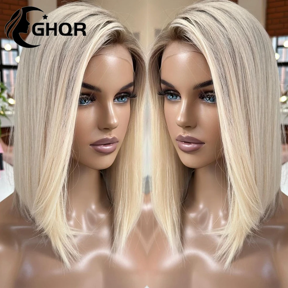 Highlight Bob Wig Human Hair 360 Full Lace Frontal woman Wig Brown Roots13x4 Straight 613 colored Hd Transparent Lace Free Shipp