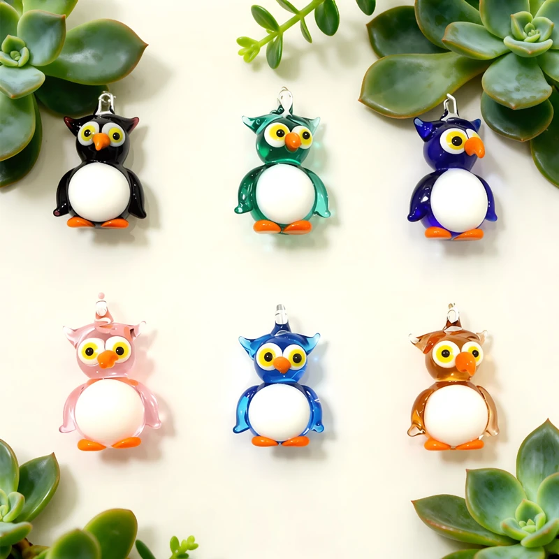 

Colorful Mini Owl Glass Pendant Cute Bird Animal Charm DIY Craft Supplies Perfect Festival Party Favors Gifts For Handmad Lovers