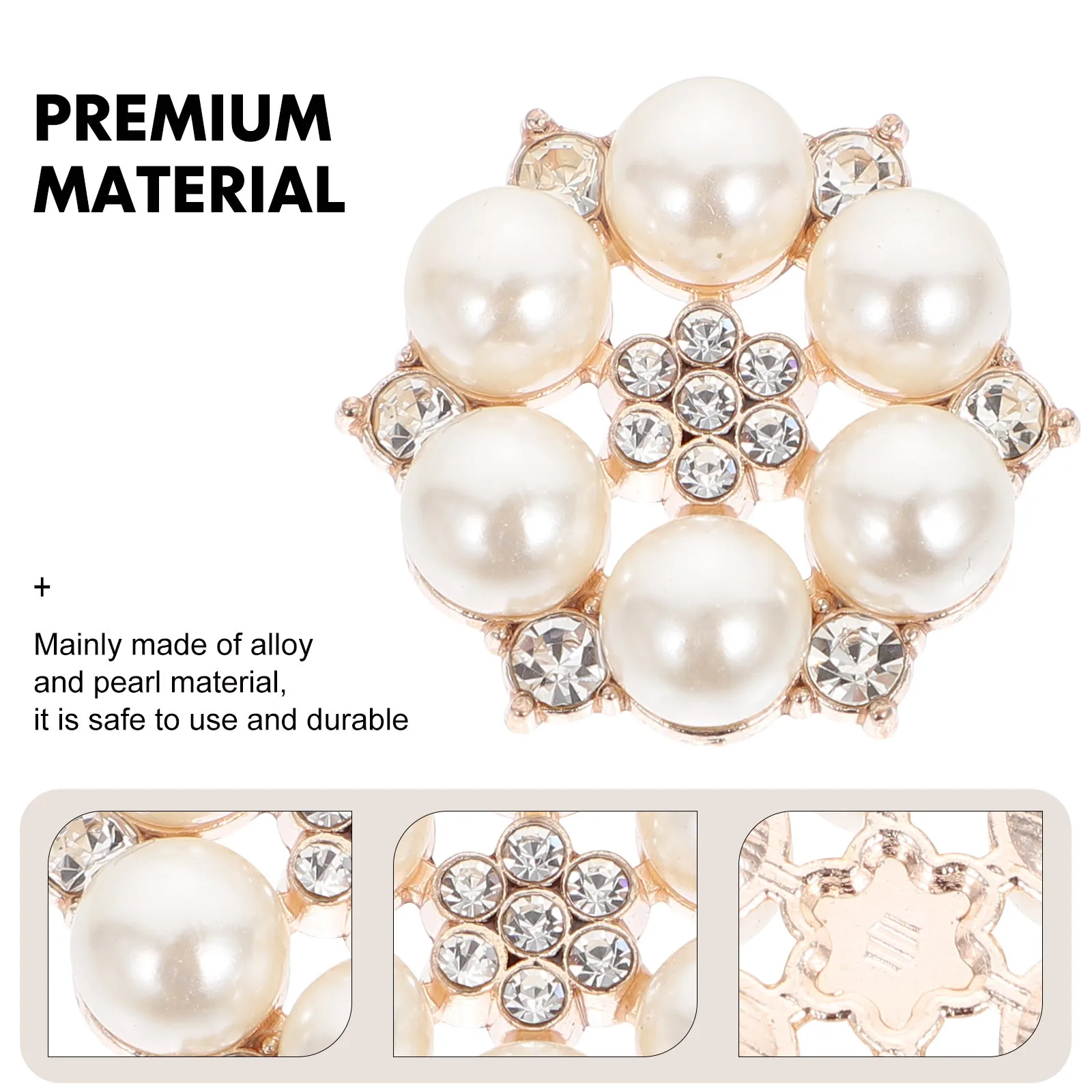 

30Pcs Pearl Flower Buttons DIY Embellishments Delicate Rhinestone Pearl Brooches Hair Accessories Dress Bag Decorations