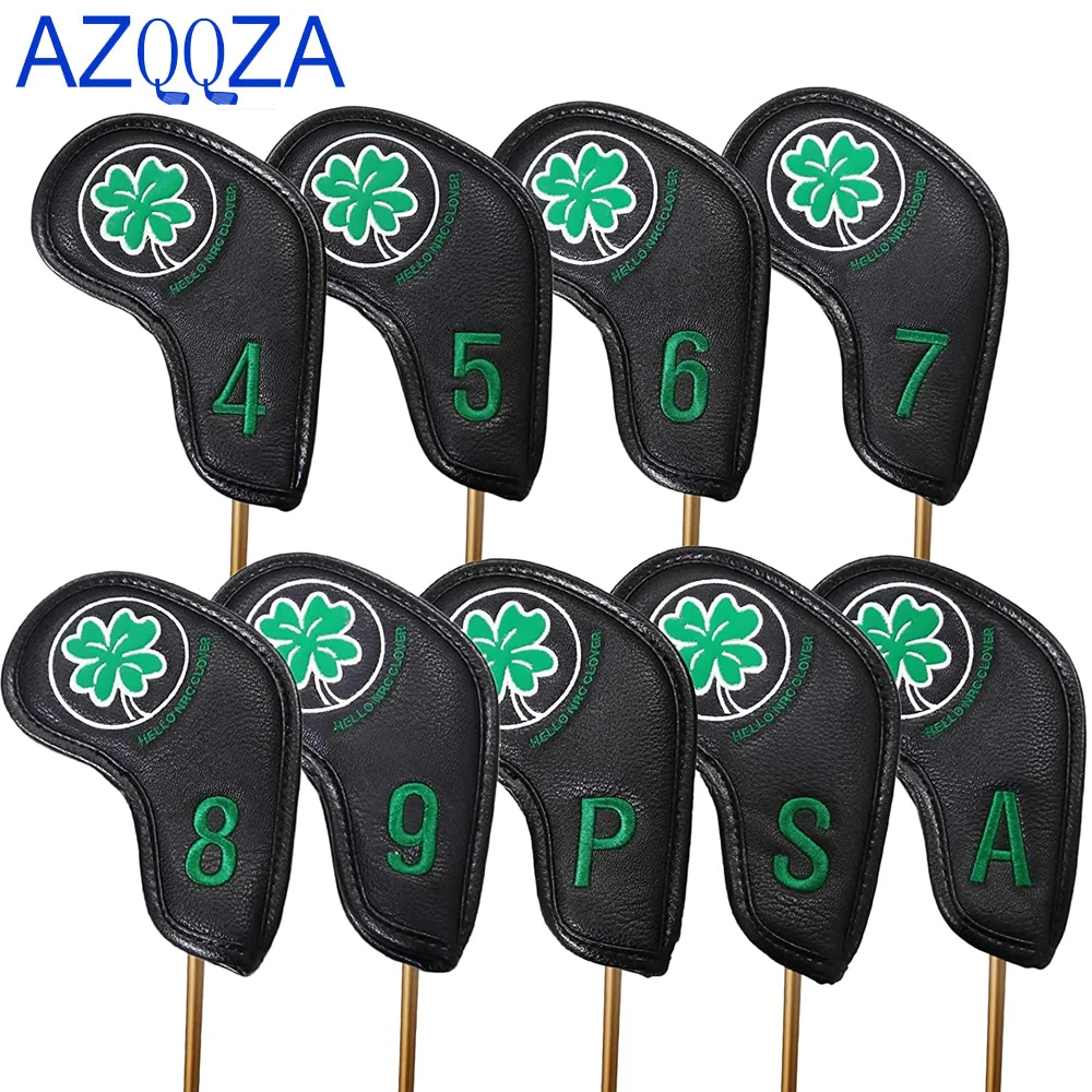 9Pcs/Set Golf Iron Head Covers Lucky Clover Golf Club Protector Fit for Most Brand (4,5,6,7,8,9,P,S,A)