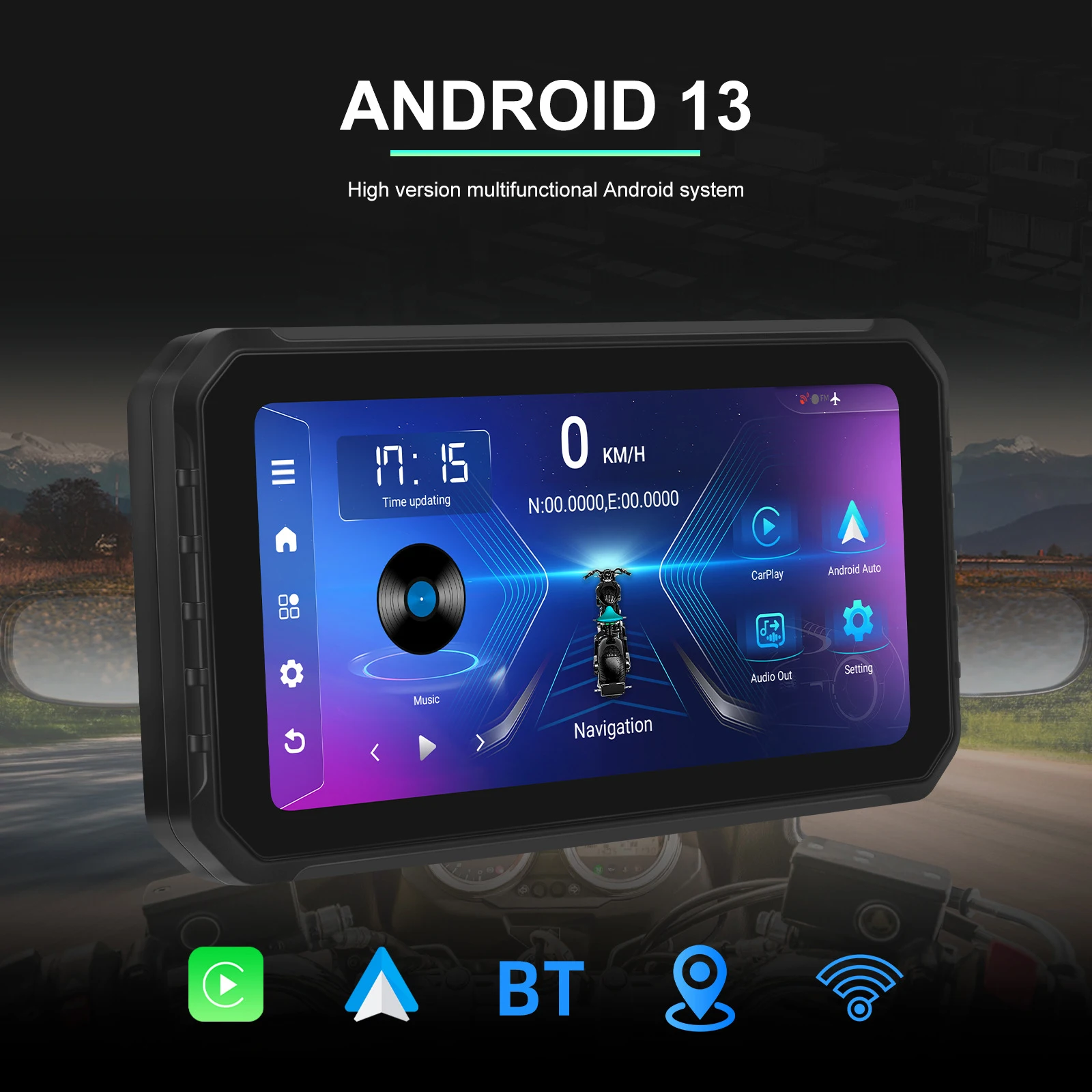 Motorcycle Wireless CarPlay Android Auto 6.2 Inch Motorcycle Navigation Screen Android 13.0 IP65 Waterproof Dual Bluetooth