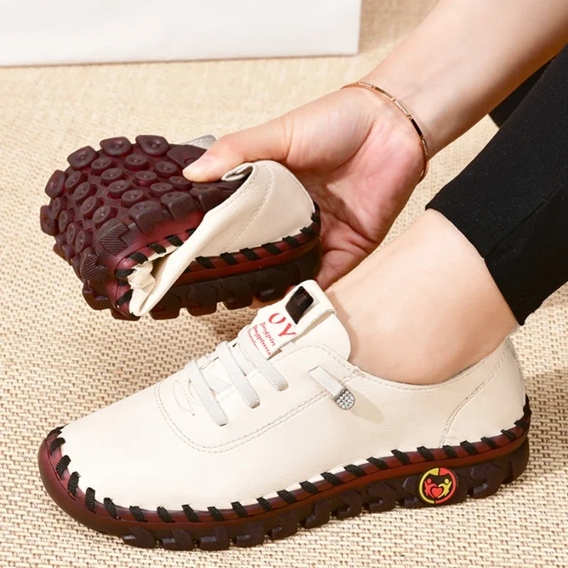 Women Sneakers Summer Pu Leather Platform Loafers Lace Up Comfort Flat Slip-On Mom Shoes Plus Size Mujer Zapatos Chaussure Femme