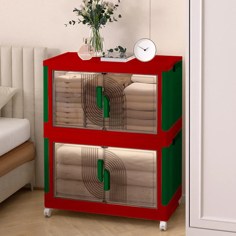 Dopamine Christmas Color Storage Cabinet Multi-layer Kitchen Island Trolley Folding Storage Cabinet Dust-proof Bedroom Storage