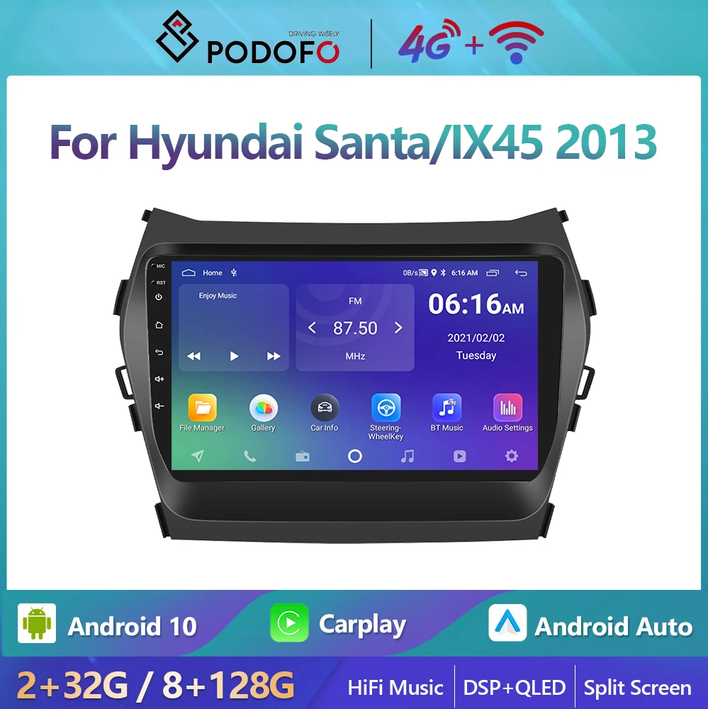 

Podofo 2 Din Android 10 Car Radio Multimidia Video Player For Hyundai Santa/IX45 2013 GPS Navigation 2din Carplay Auto Stereo