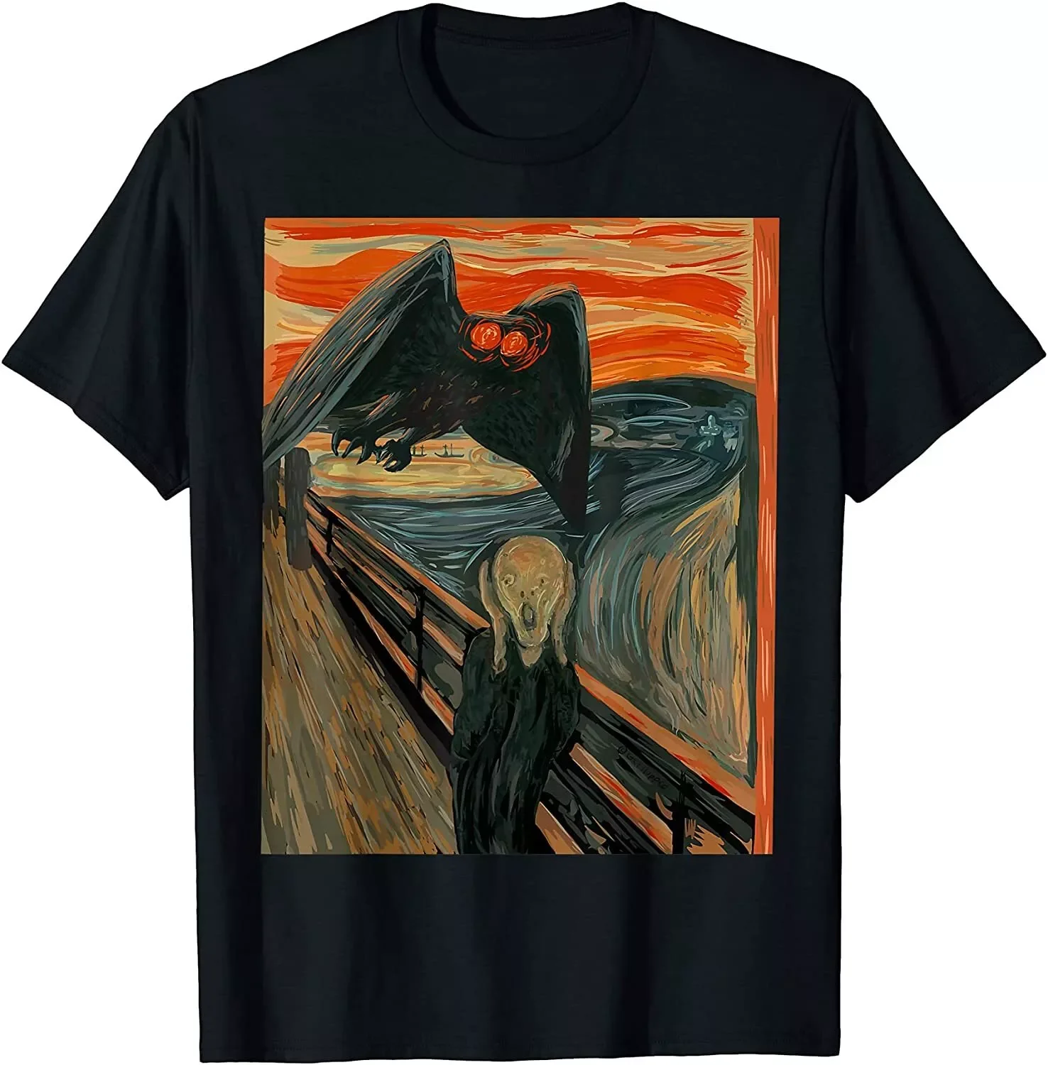 Mothman The Scream Mashup WV Cryptid Art Men's Unisex Cotton T-Shirt