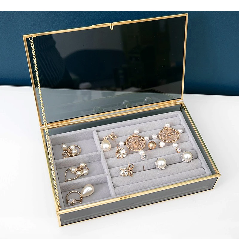 Rectangular Glass Cosmetics Jewelry Boxes Desktop Multifunctional Storage Home Makeup Brush Shelves Snack Candy Containers
