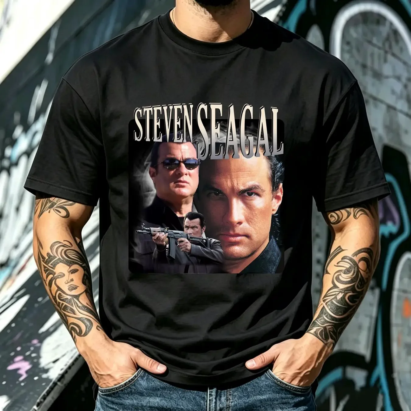 washed T Shirt Steven Seagal Movie vintage Washed Casual Breathable Comfortable designer clothes Top For Everyday Wear graphic