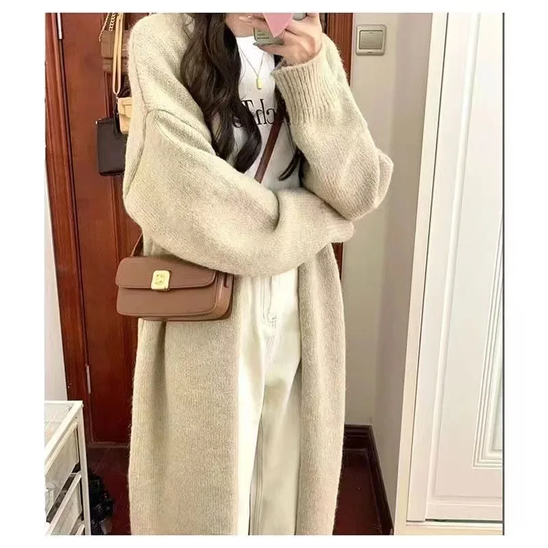 Solid Long Cardigan Women Winter Clothes Knitted Fluffy Long Sleeve Knitting Casual Sweater Coat Ladies Style Warm Vintage Q128