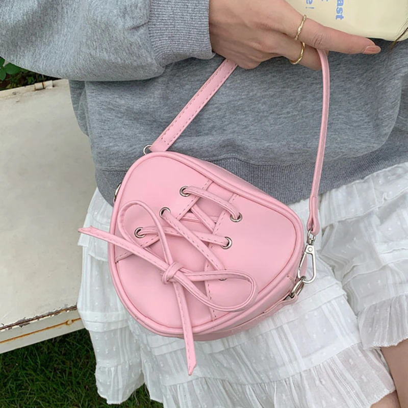 

Heart Shape Women's Small Shoulder Bag Sweet Girls Bowknot Love Crossbody Bags Portable PU Leather Ladies Clutch Purse Handbags