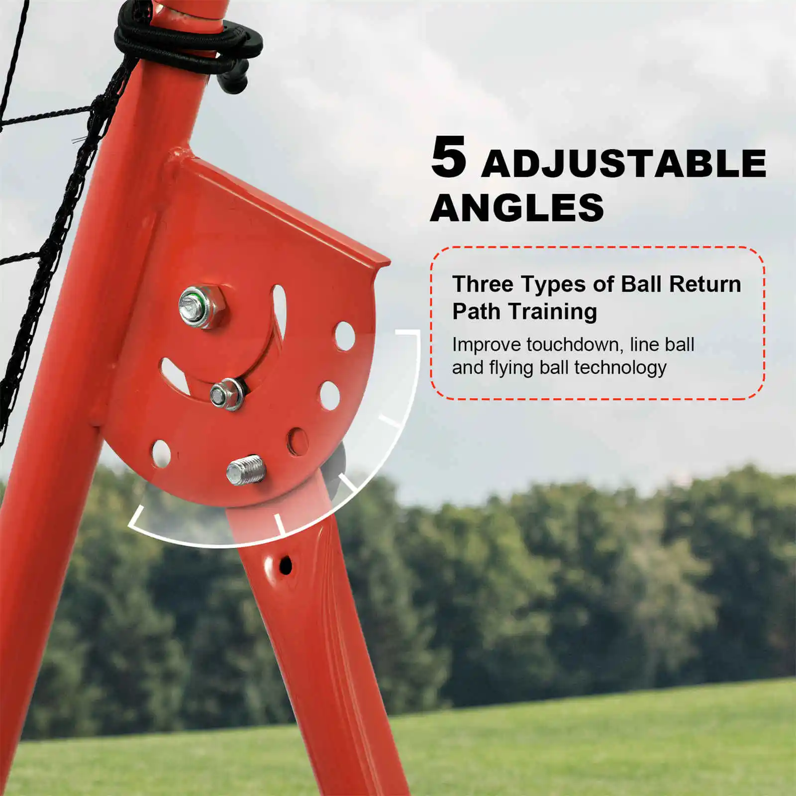 Rete di rimbalzo per pallavolo, rete da pallavolo con 5 angoli di rimbalzo regolabili, rete per bordo di ritorno con rimbalzo, partner di lancio portatile (rosso)