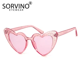 SORVINO Heart Shape Sunglasses Women Designer Bling Glitter Crystal Sun Glasses Cute Lady Cateye Shades Love Pink Red Eyewear