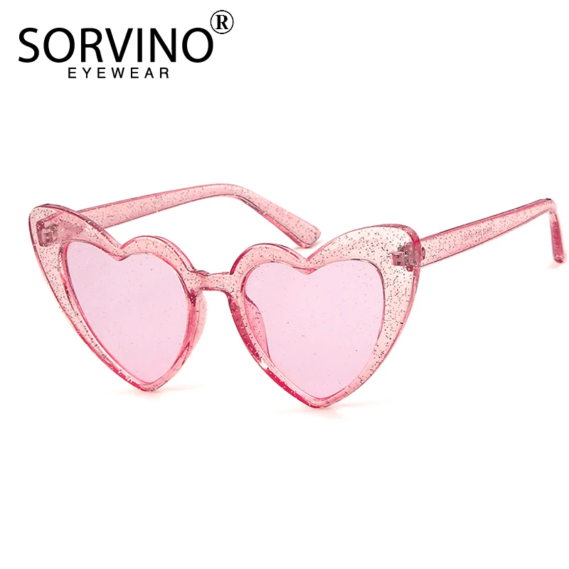 SORVINO Okulary przeciwsłoneczne w kształcie serca Kobiety Projektant Bling Glitter Crystal Okulary przeciwsłoneczne Cute Lady Cateye Shades Love Pink Red Eyewear
