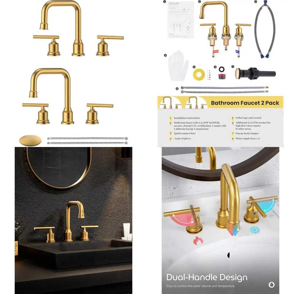 

8 Inch Widespread 3-Hole Bathroom Sink Faucet Set with Drain and Supply Lines, 2-Handle Basin Mixer Tap