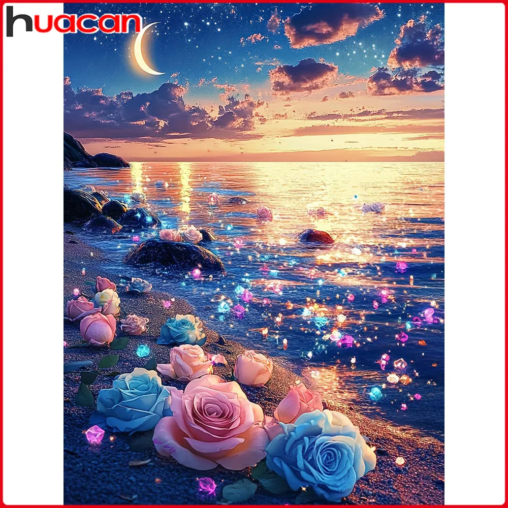 Huacan DIY Diamantmalerei Rose Strand Sonnenuntergang Diamant-Mosaik Landschaft Neue Kollektion 2026 Dekorative Gemälde
