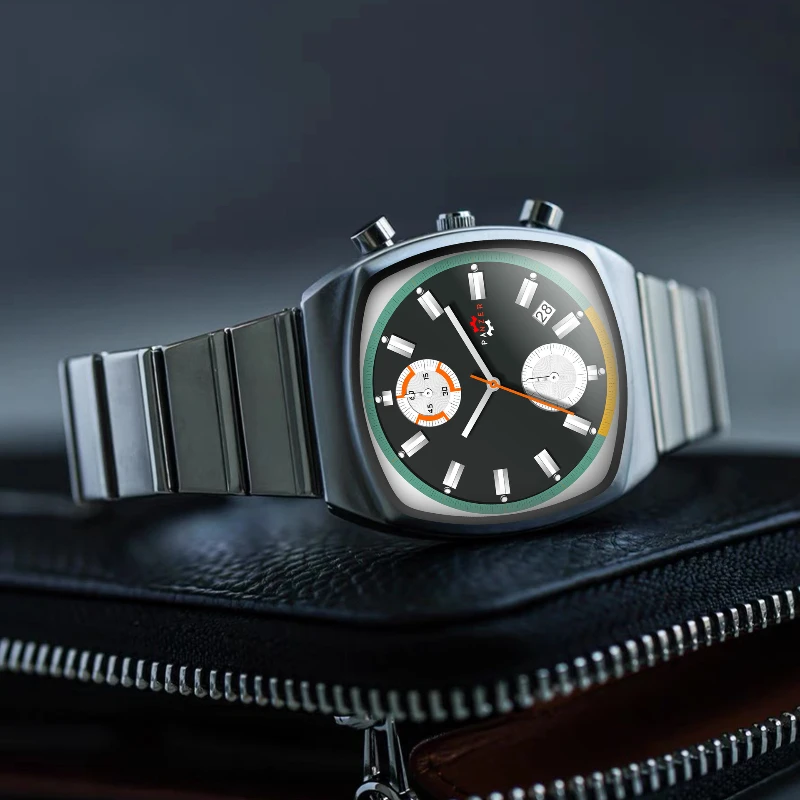 Nuovo orologio quadrato da uomo bello di lusso, orologio al quarzo con cintura in acciaio di fascia alta, automatico, impermeabile, per studenti d'affari