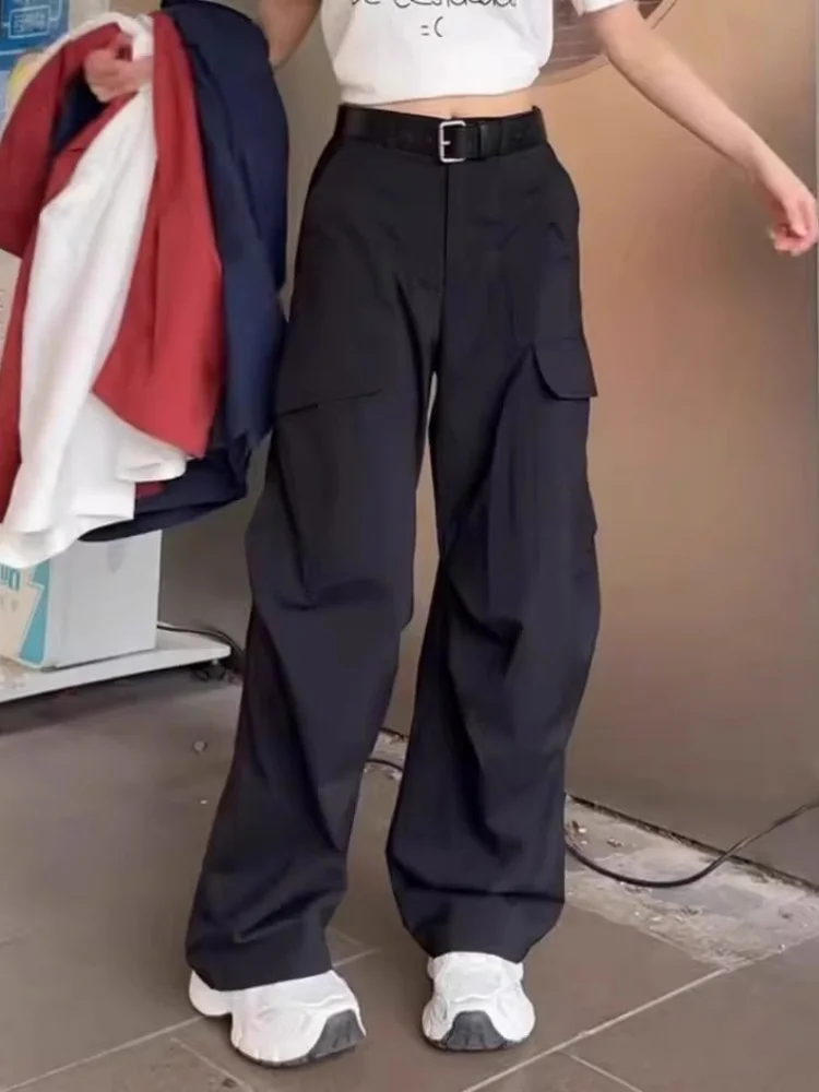 Faionable grote maat Utili-broek met grote kets Retro Amerikaanse dames lente zomer nieuwe Sle hoge taille rechte pijpen...