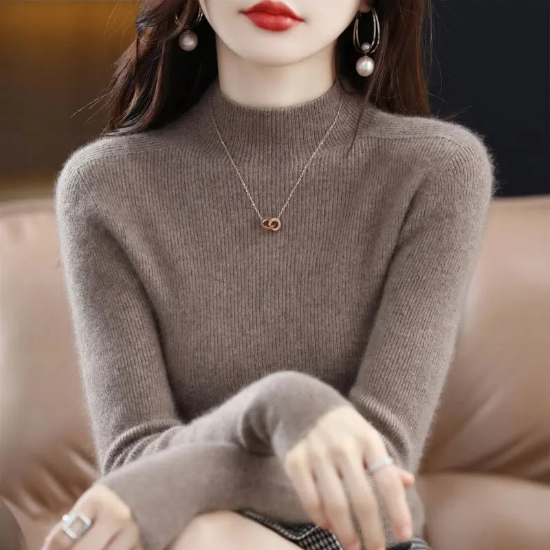 

Knitted Women's Half-high Neck with Autumn Winter New Short Slim Sweater Women