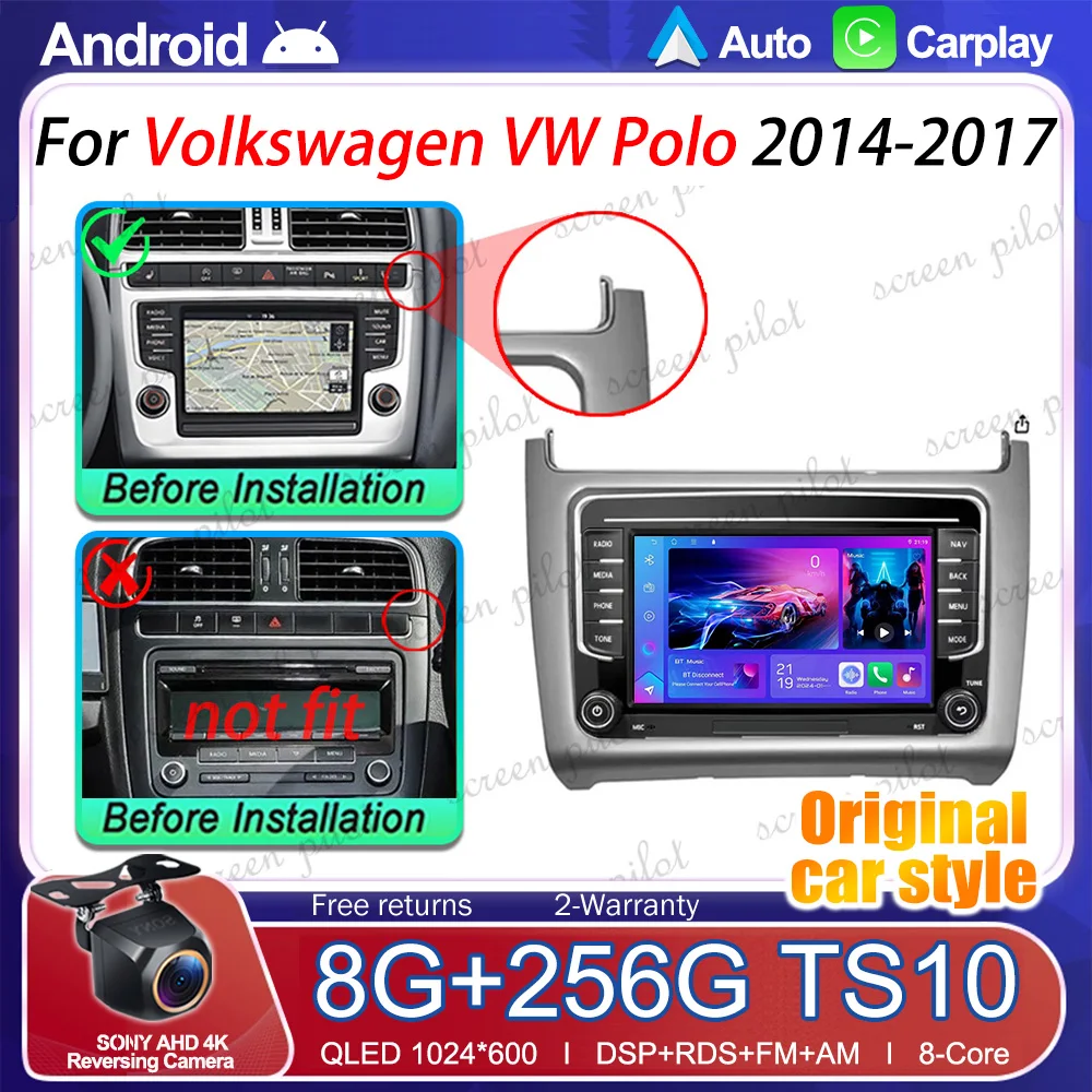 7“ Android 16 For Volkswagen VW Polo 2014 2015 2016 2017 Carplay Auto Car Radio Multimedia  Car Video Stereo Navigation 8 Core
