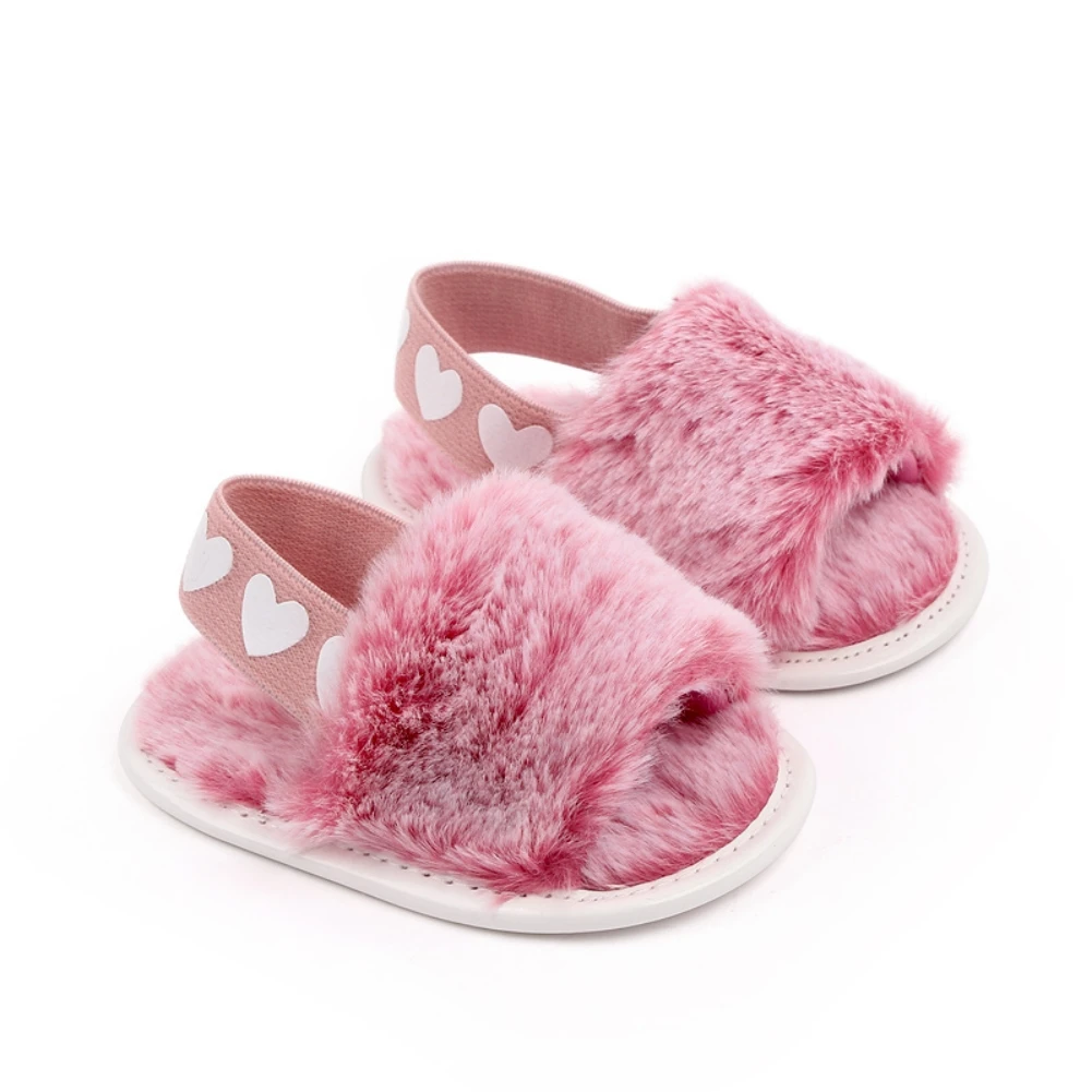 Soft Hair Style Infant Girl Slipper Sandals Breathable Baby Fur Shoes Simple Elastic Sandales Princess Baby Shoes