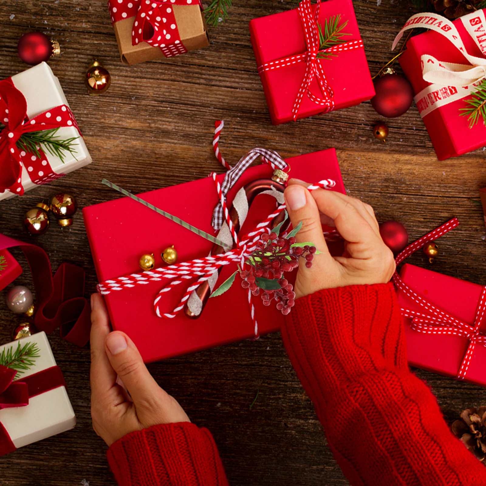 

2pcs Artificial Branches Red Berry Picks For Christmas Decor Fake Berries Home Party Decoration Simulation Berry Branch