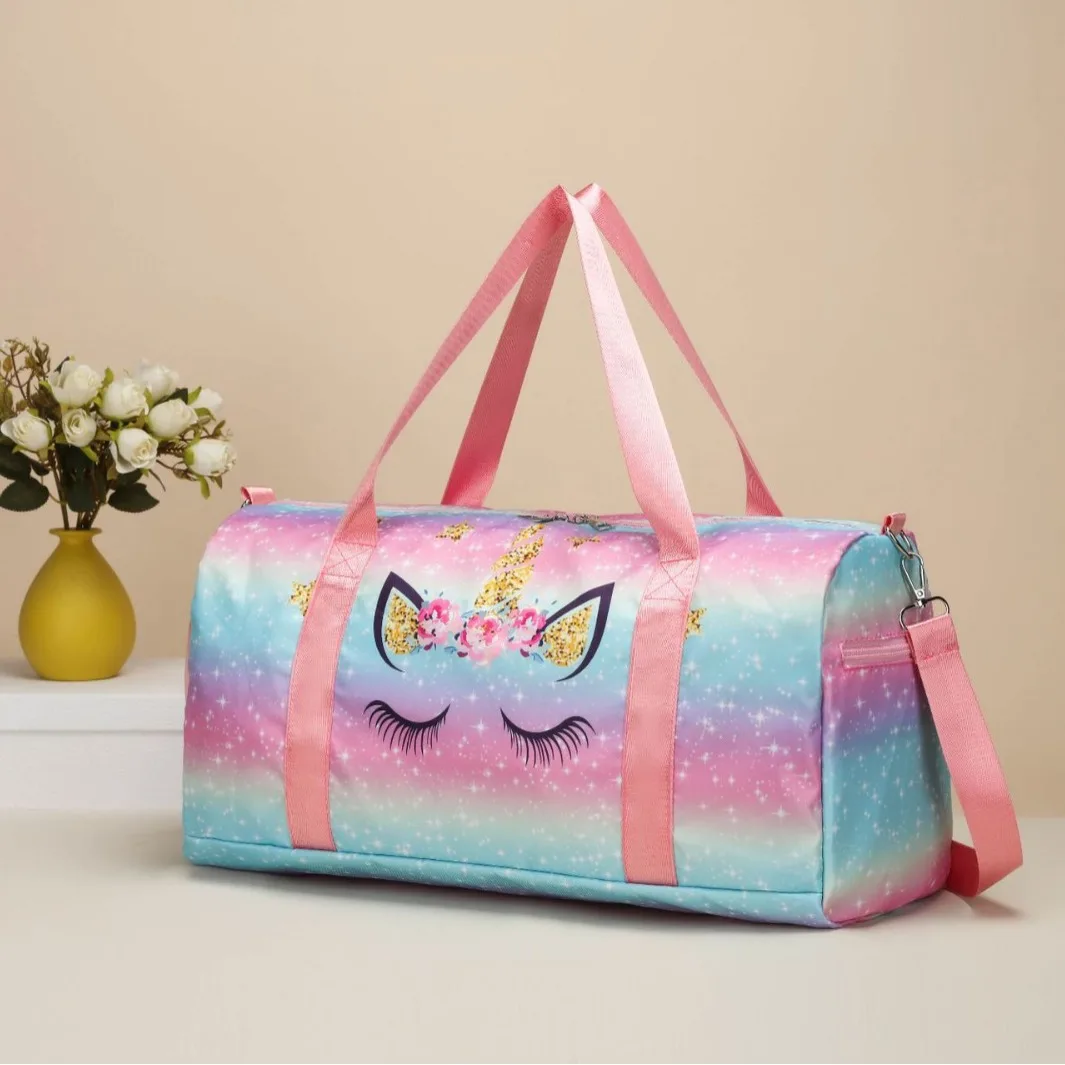 Bolsa de viaje con estampado de unicornio para niños y adultos, bandolera de hombro para deportes al aire libre, gran capacidad