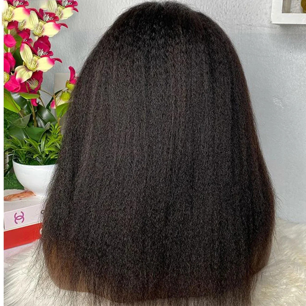 180Density 30inch Black Yaki Kinky Straight Lace Front Wig For Women With Baby Hair Synthetic Preplucked Daily Wig Fashion