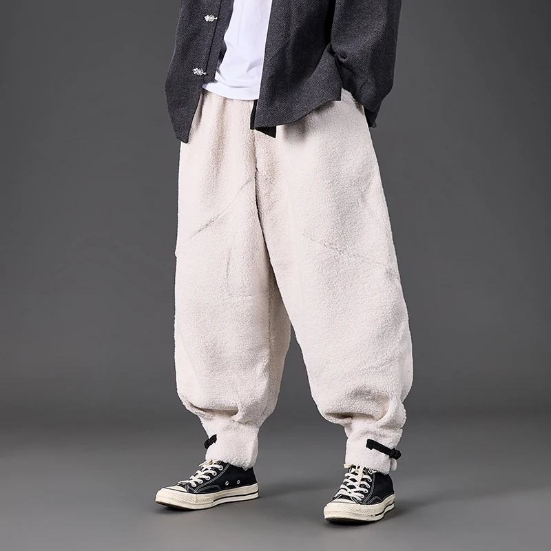 Autumn Winter Men Loose Plus Plush Thick Pants Men Casual Trousers Man Hanfu Casual Pants Male Plush Warm Harlan Pants