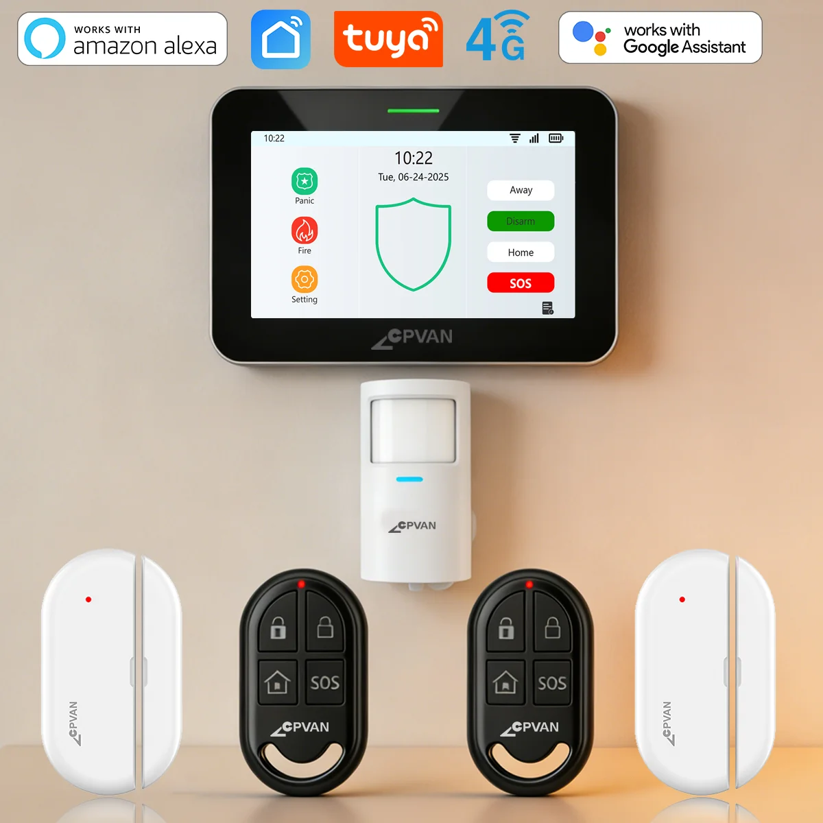 

CPVAN Tuya умный дом сигнализация беспроводная WiFi 4G для дома Охранная защита сигнализация комплект с дверью/датчиком движения сигнализация