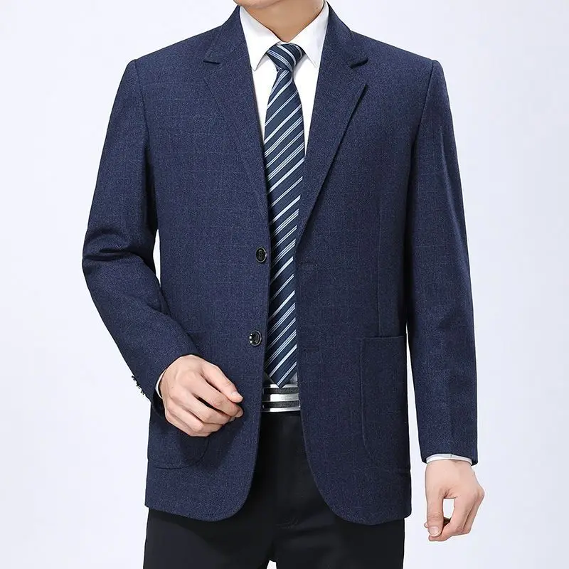 Traje de doble botonadura para hombre, traje ajustado, vestido formal de novio de boda coreano, chaqueta de traje a rayas guapo, 2095