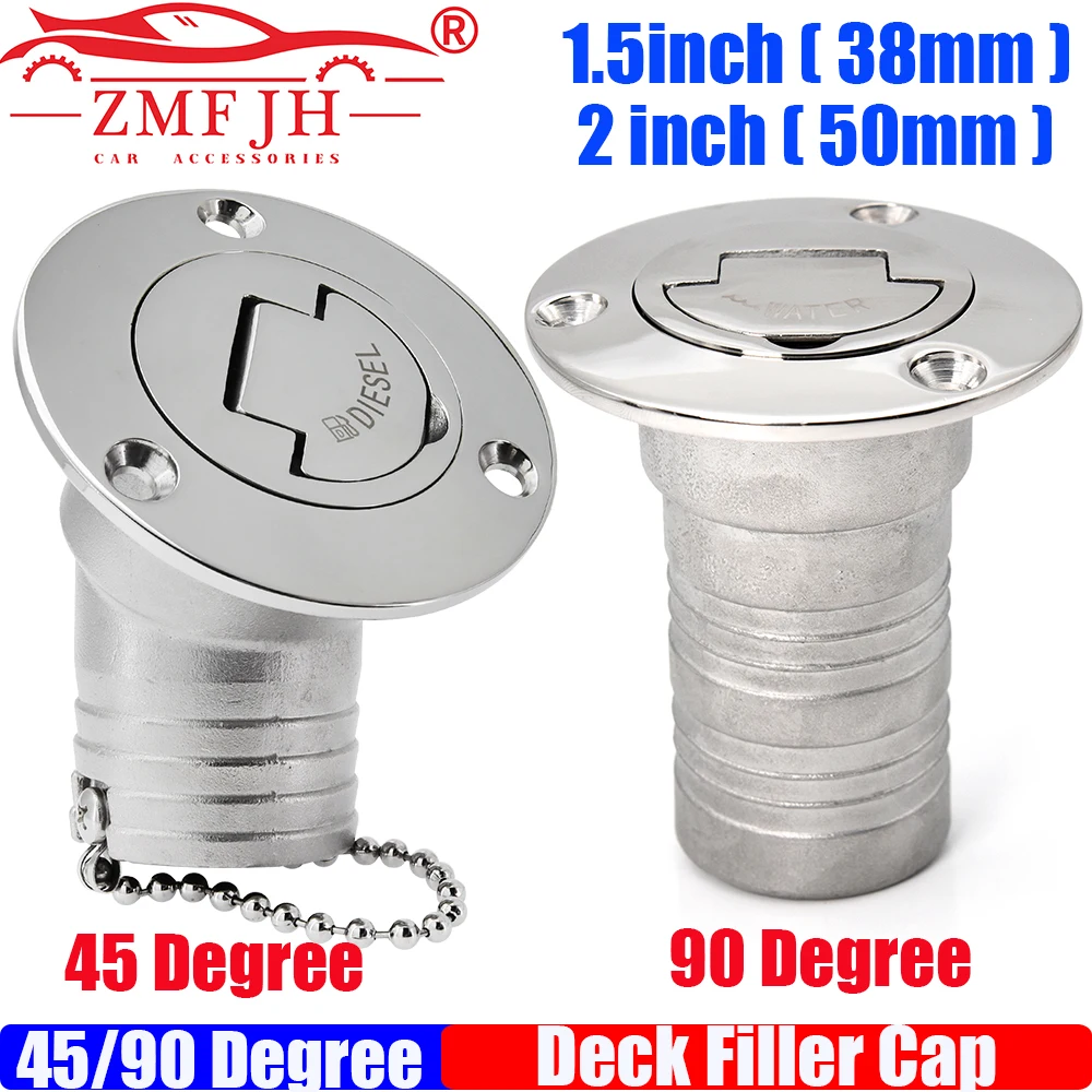 ZMFJH 45/90Degree Deck Filler Caps for Marine Boat 38mm 50mm 316 Stainless Steel Deck Filler Key Cap GAS DIESEL FUEL WASTE WATER