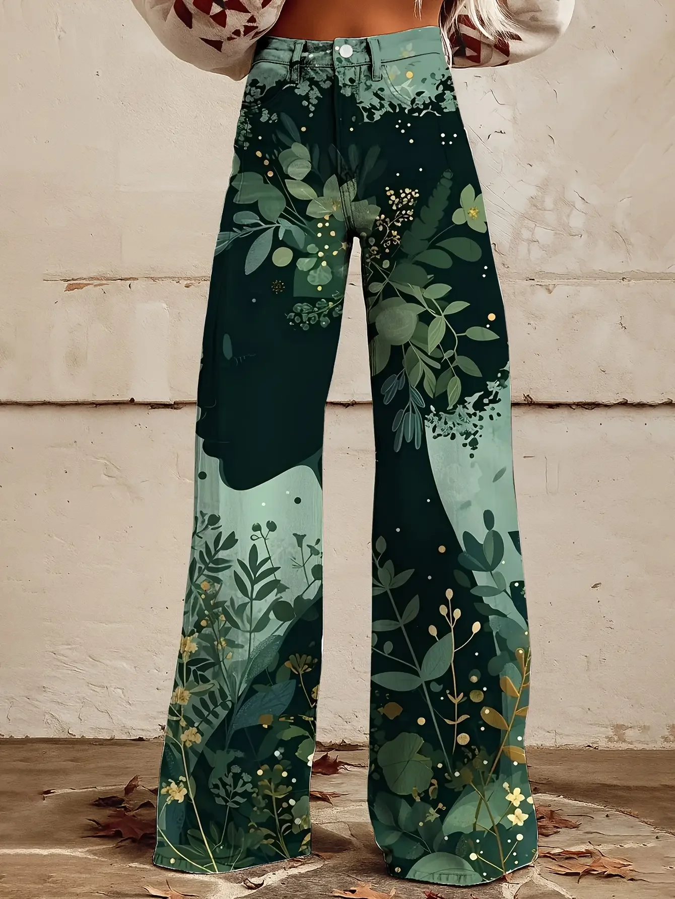 2026 Ladies' casual jeans with colorful western prints and Fun patterns such as popcorn, fox, scarf, etc