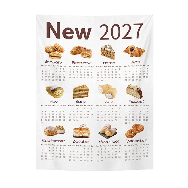 VIKAMA 2027 Bread Pattern Calendar Tapestry Minimalist Wall Hanging Interior Living Room Bedroom Home Wall Decoration