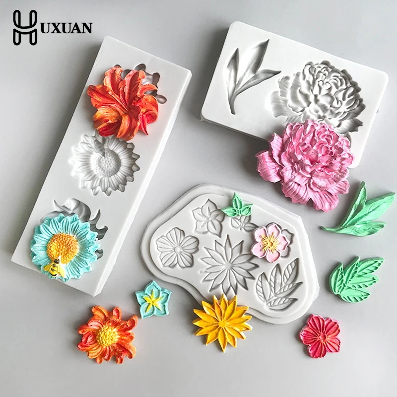 3D Flower Leaf Petal Embossed Silicone Mold DIY Fondant Pastry Frozen Cake Baking Tools Epoxy Candle Plaster Resin Mold