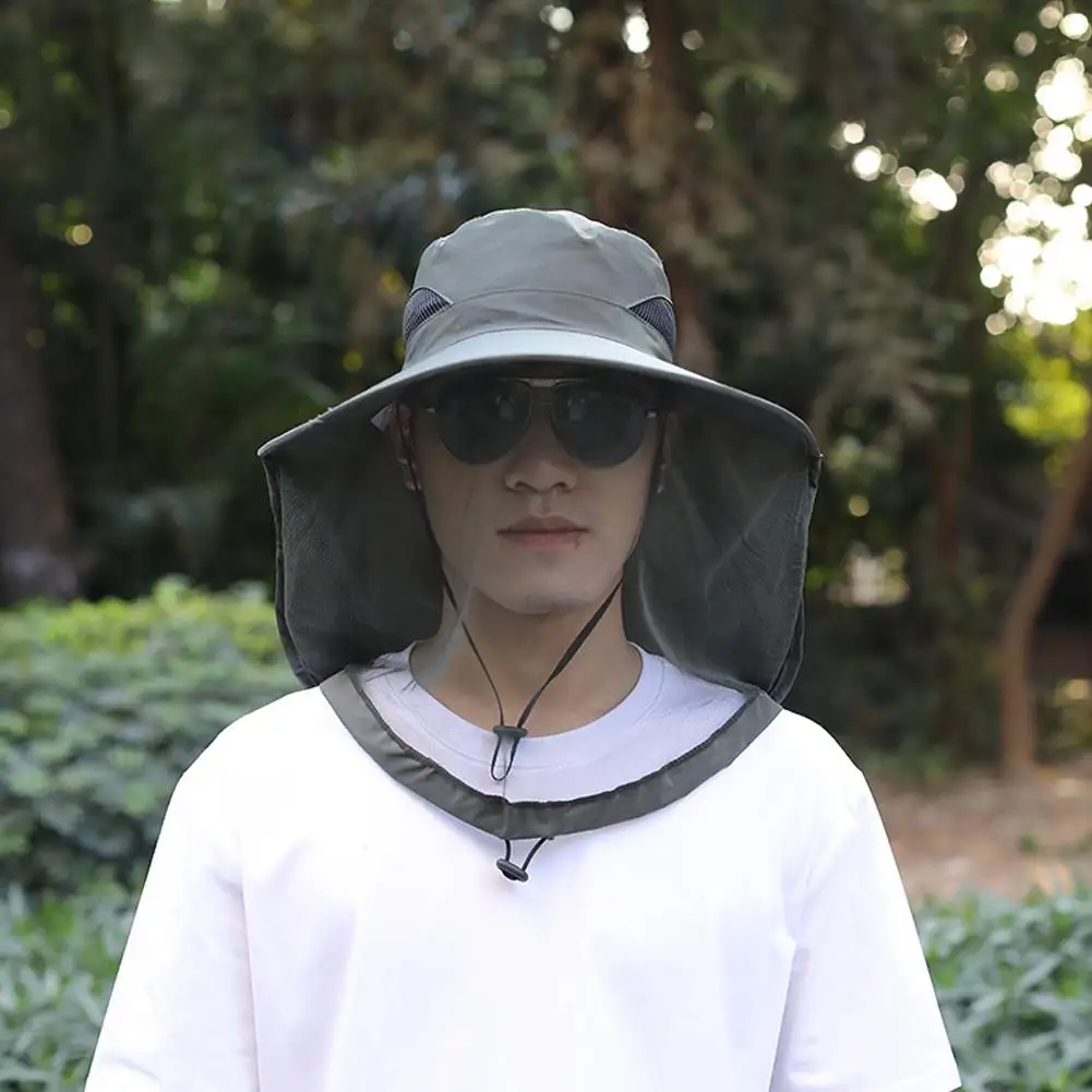 UV-Schutzhut mit Gesichtsmaske, atmungsaktiver Insektenschutz, breite Krempe, Angelhut, Outdoor-Sport, Natur, Wandern, Camping, Netzhut – Detail 16