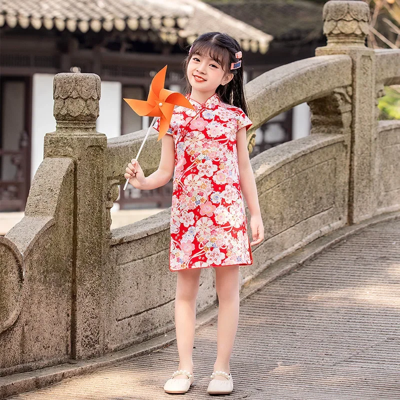 Fashion Modern Qipao Girls Dress Summer Baby Clothes Casual Traditional Dresses Kids Chinese Style Children's Cheongsam Vestidos