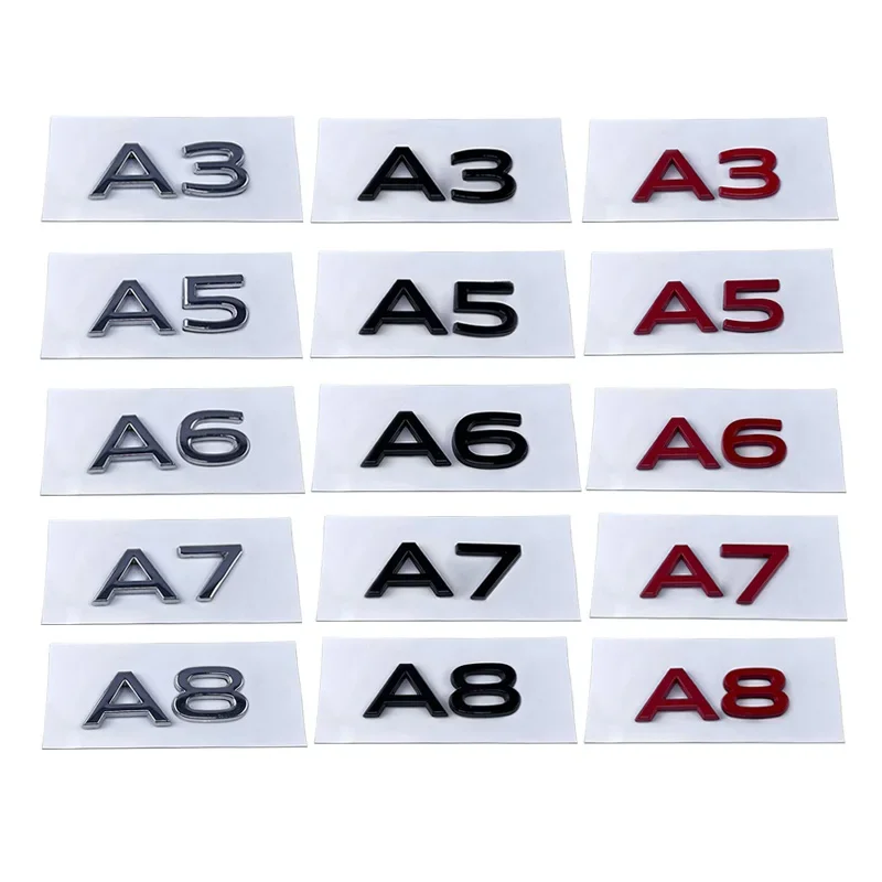 Metal Rear Trunk Emblem for Audi A6 A7 A3 A5 A8 Letter Stickers Car Accessories Side Decals Badge Auto Refitting Decoration