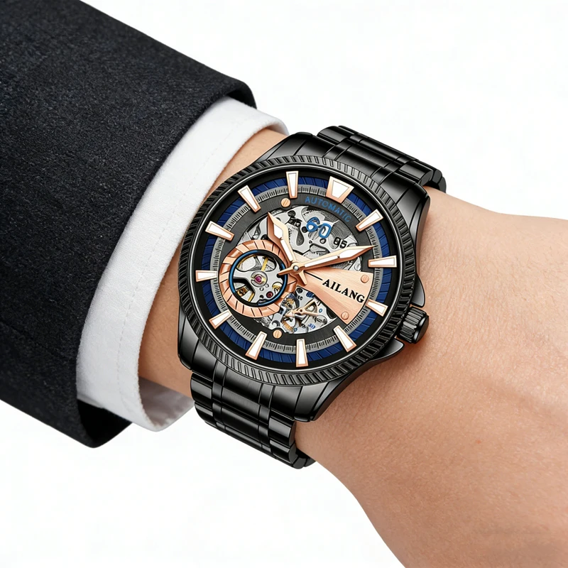 

Уникальные мужские часы AILANG б/у, роскошные автоматические механические наручные часы, светящиеся, из нержавеющей стали, спортивные мужские часы