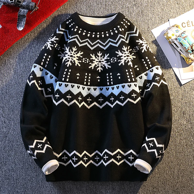 

Men's pullover ethnic style turtleneck sweater loose printed casual top