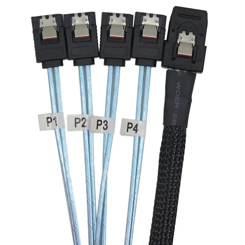 SAS to SATA Cable Mini-SAS SFF-8087 to 4 SATA Cable Mini SAS 4i SFF8087 36P To 4 SATA 7P Cable 12Gbps Hard Drive Data 0.5m/1m