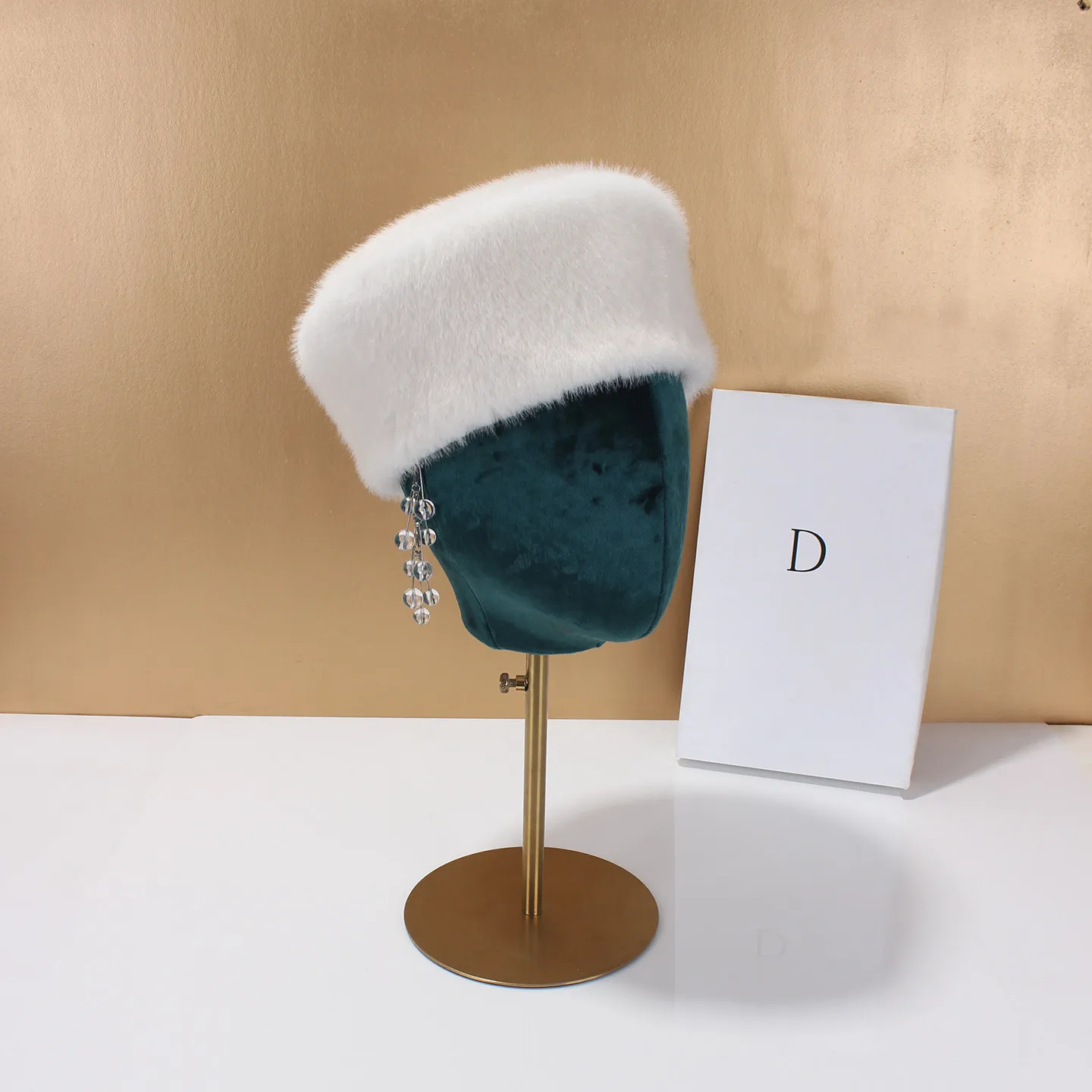British Retro Plush Women Winter Warm Hat Elegant Styling Solid Color Furry Pillbox Hat Daily Commuting Party Beret