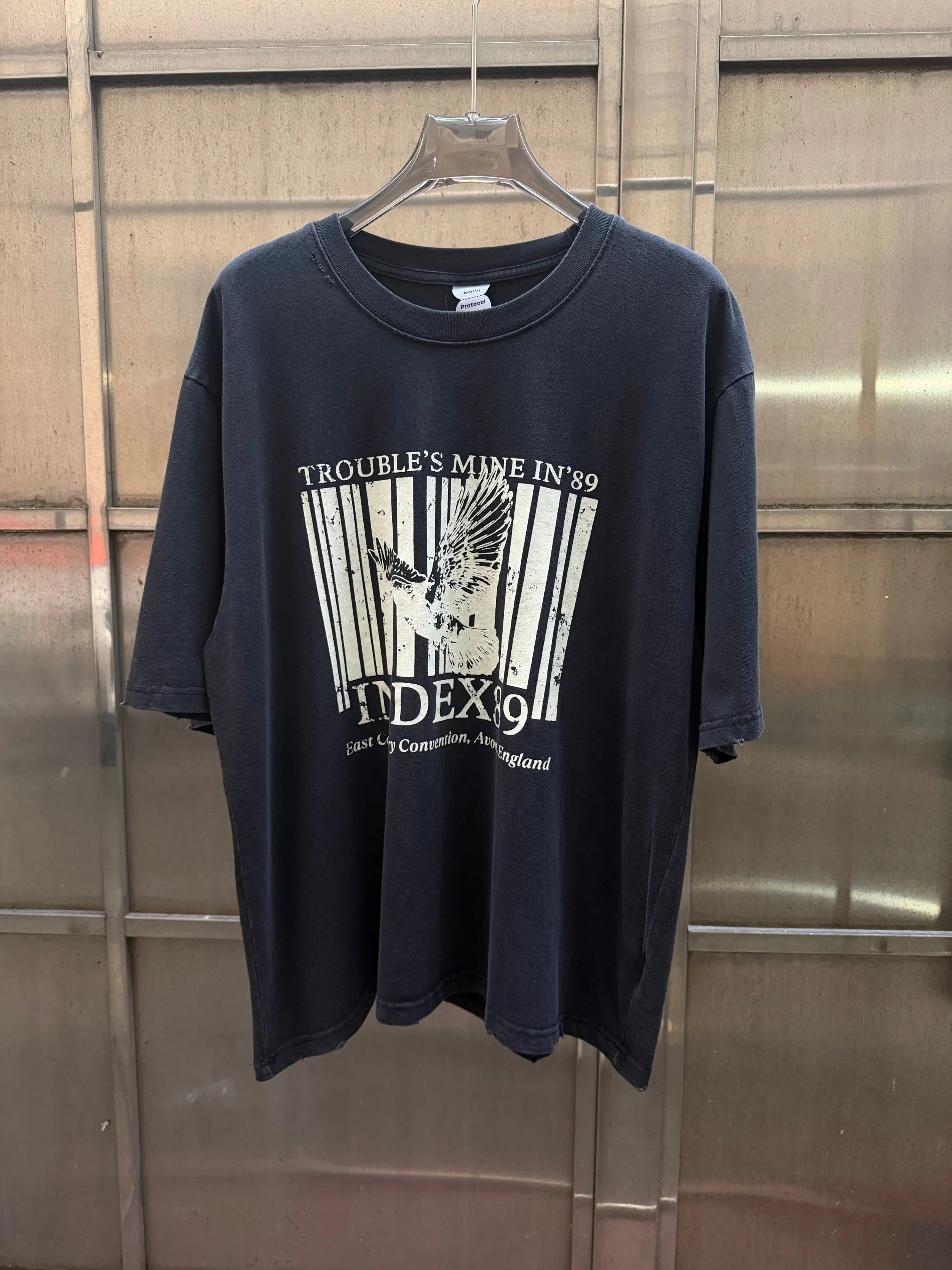 26FW Pigeon Printed Washed Vintage Distressed Casual Loose Short-Sleeve T-Shirt Eagle Tattern Top