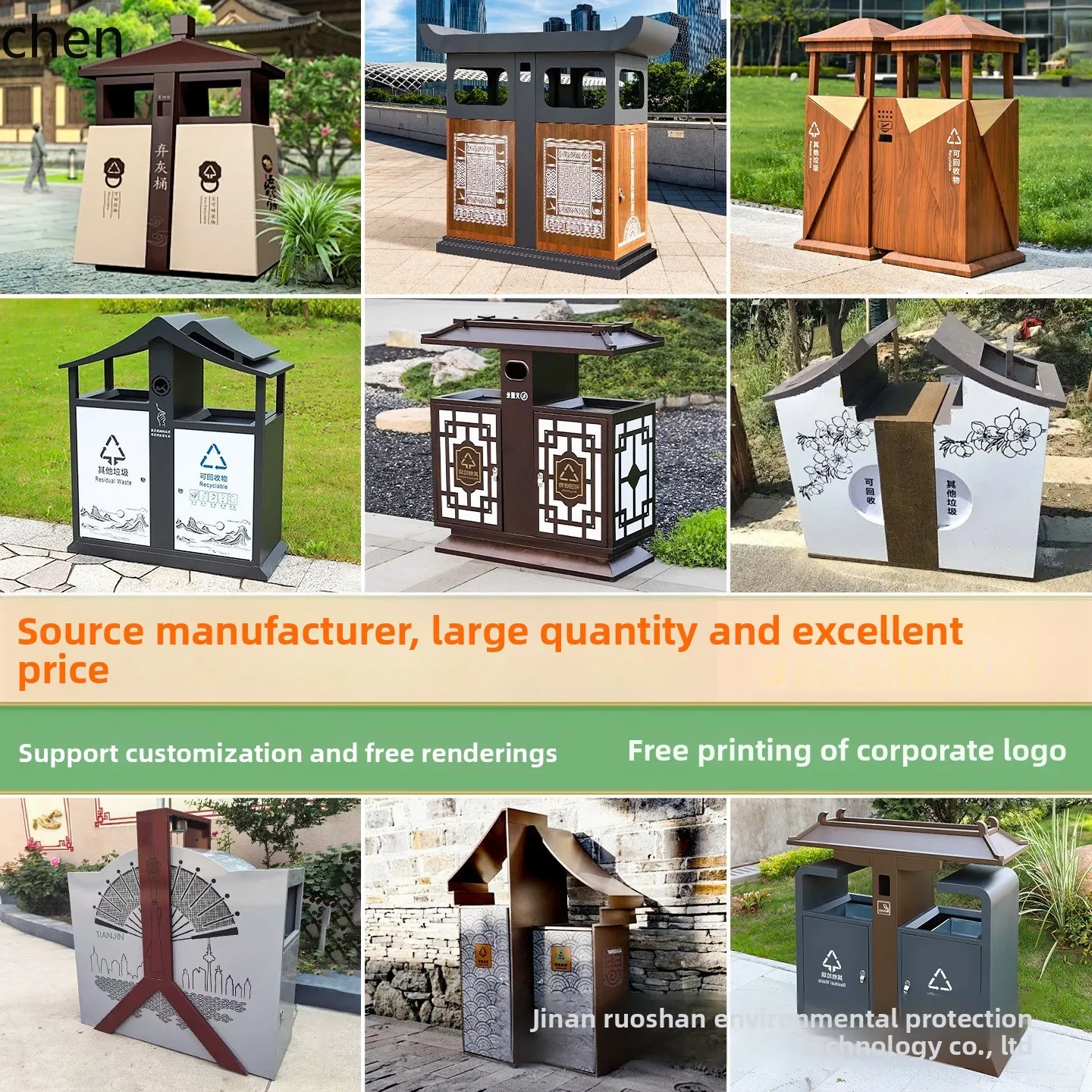 HT Outdoor Stainless Steel Trash Can Retro Sanitation Outdoor Waste Bin Park Community Villa Courtyard Antique Trash Bin
