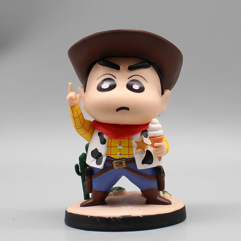 12cm Crayon Shin Chan Cosplay Woody Cowboy Anime Cute Action Figure Model Statue Collection Desktop Decoration Ornament Toy Gift