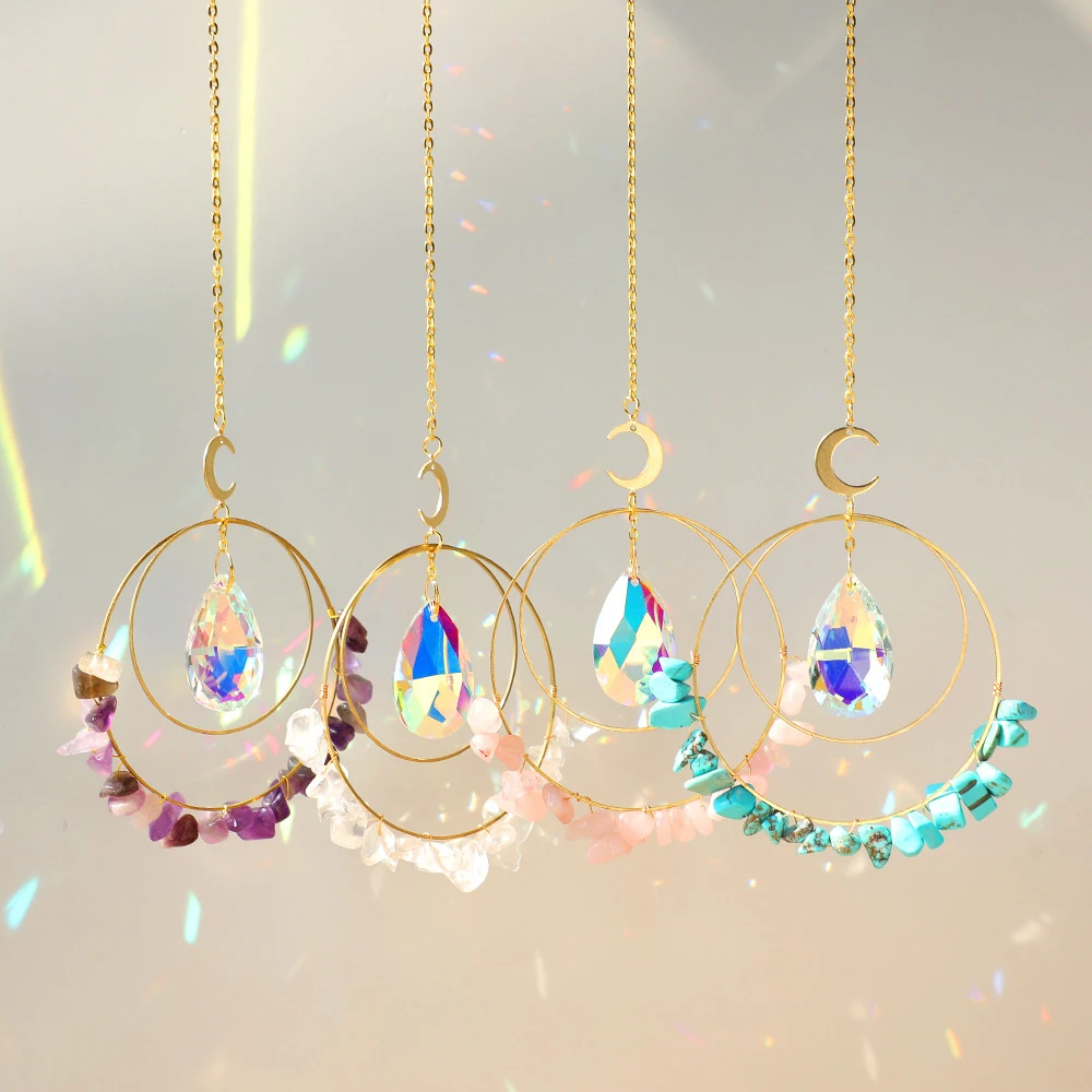 

1Pcs Suncatcher Crystal Prism Rainbow Maker Gold Ring Window Garden Decoration Ornament Indoor Gemstones Hanging Home Decor Gift