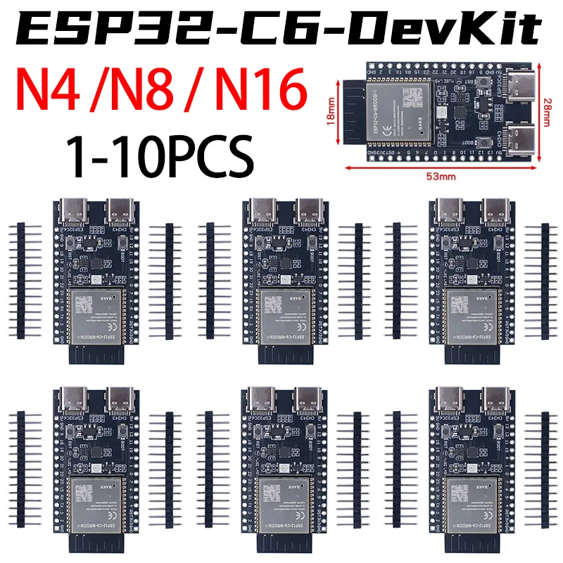 ESP32-C6 ESP32 WiFi+Bluetooth Internet Of Things ESP Development Board Core Board ESP32-C6-DevKit C N4R2 N8R2 N16R2 For Arduino