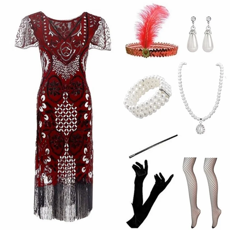 Retro 920s Gatsby lentejuelas Dr borla noche Par ort vestido con falda iny Cotail atuendo mujer Vintage Faion