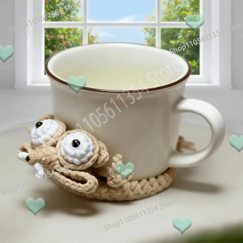 Lizard Cup Mat, Cute Animal Crochet Squirrel Coasters Heat Resistant Funny Crochet Coasters Woven
