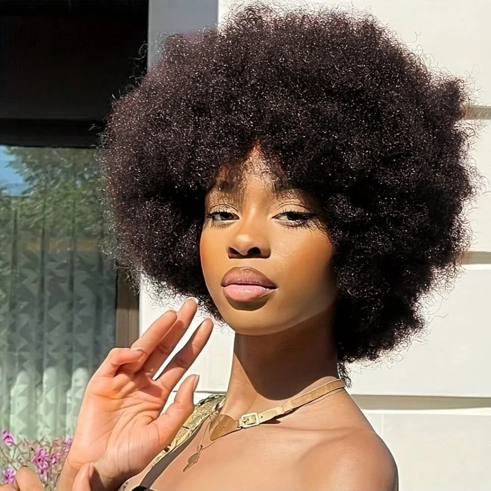 Short Afro Kinky Curly Hair Wigs For Women Natural Look with Our Human Hair Fluffy and Soft Full Machine Wigs