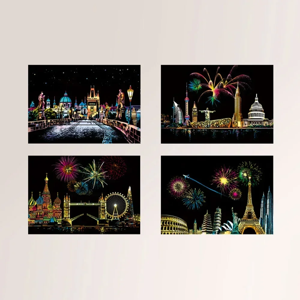 Picture Scratch Paintings Children City Decoration Useful 20*14cm Building Drawings Paintings Scratch 4Pcs/set